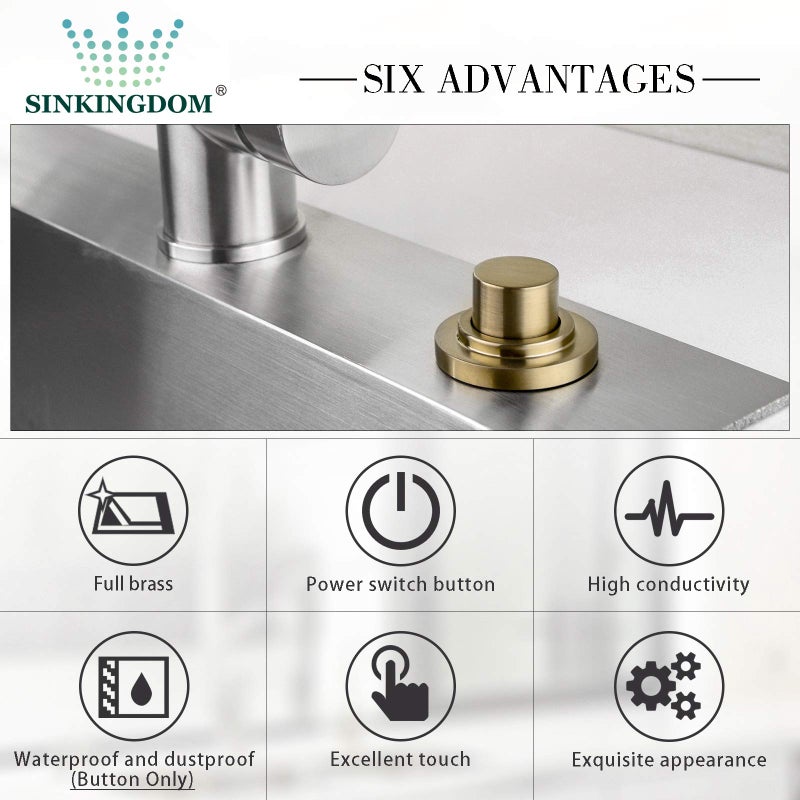 SINKINGDOM SinkTop Air Switch Kit (Long Full Brass Button) for Disposal, Dual Outlet, (Champagne Bronze) - Image 3